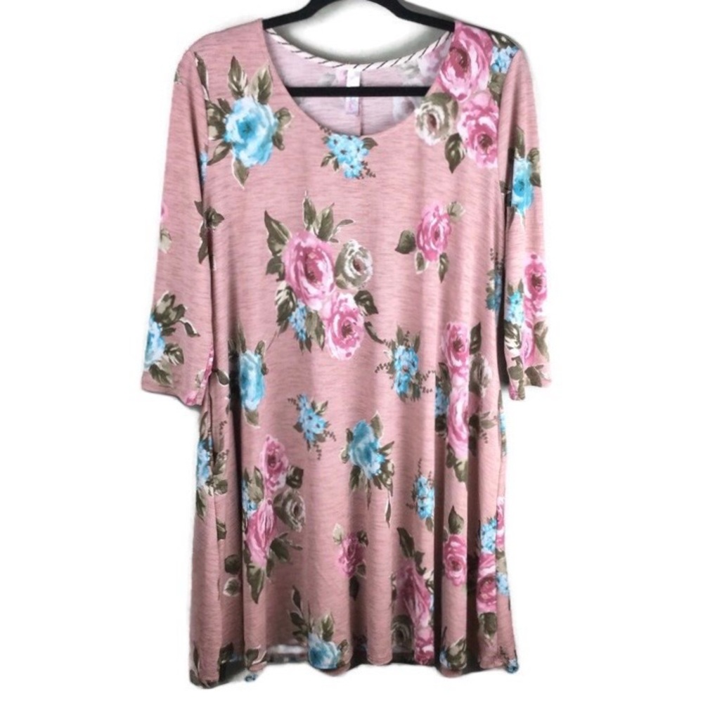 Mermaid Cove Carson Floral Print 3/4 Sleeve Scoopneck Swing Dress Size Medium
